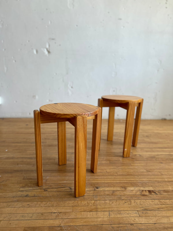 Pair of Round Chunky Pine Side Tables #52