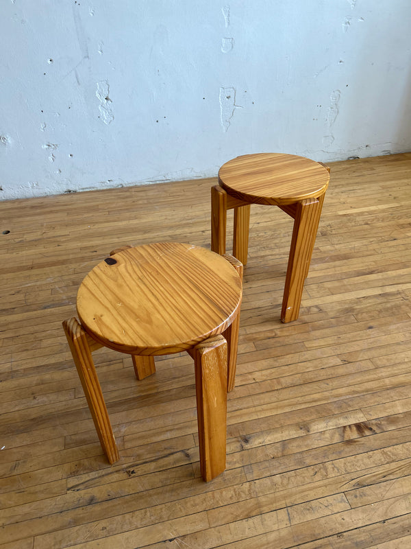 Pair of Round Chunky Pine Side Tables #52