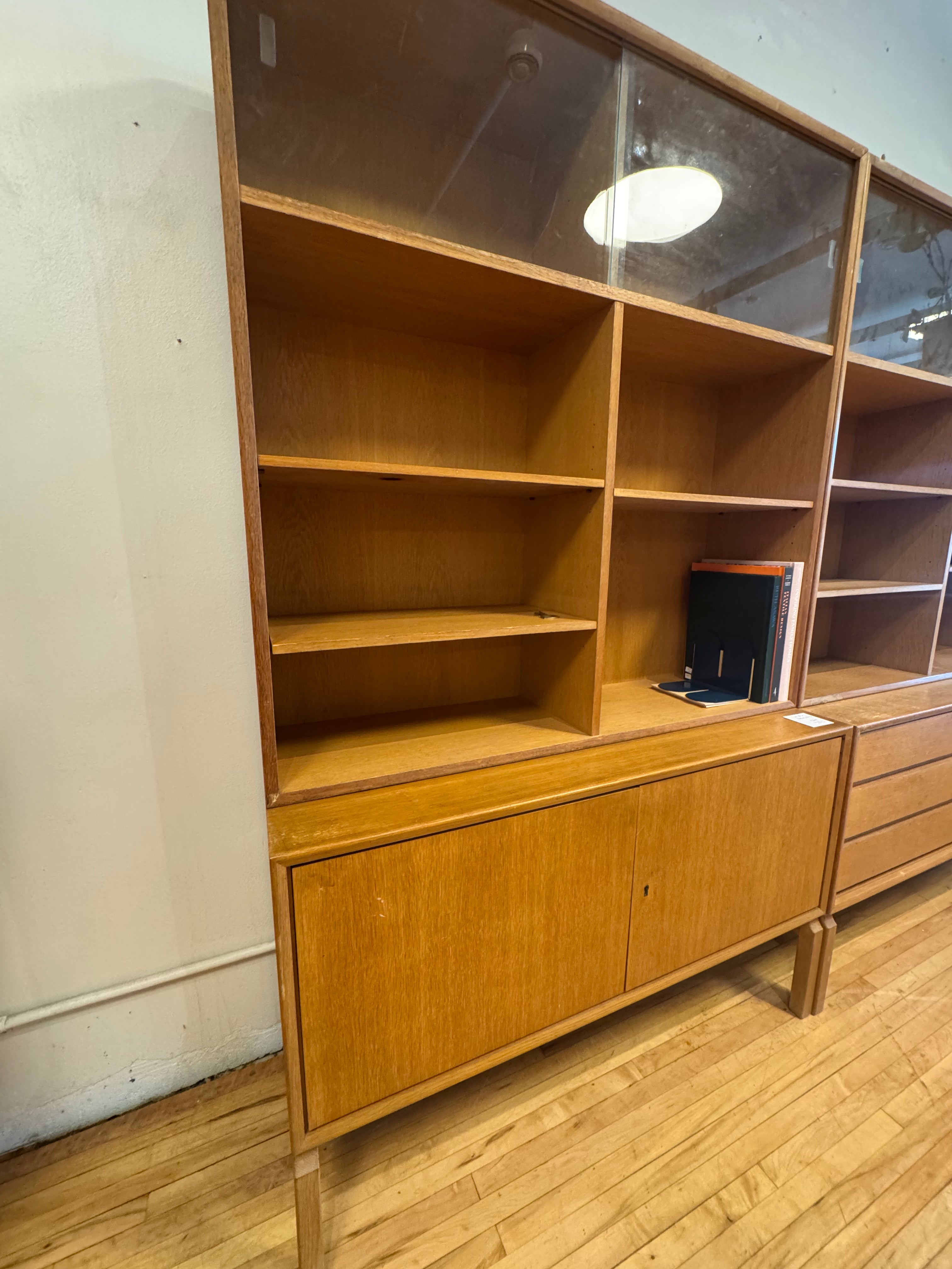 Image showcasing Danish Modern Bookshelf in Oak & Glass #166 – Golden Age Design