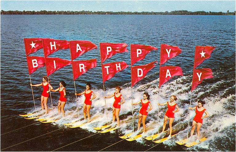 Happy Birthday Water Skiers Postcard