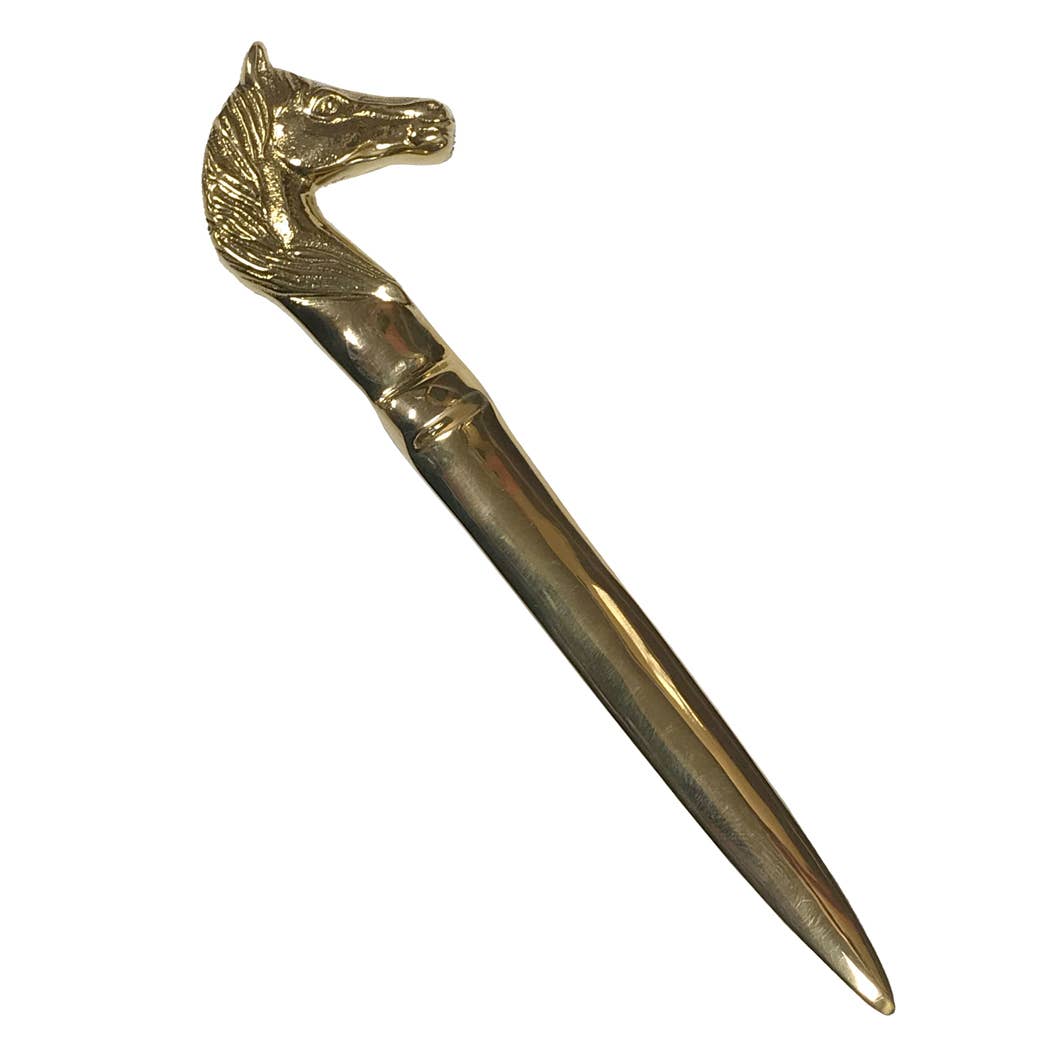 Solid Polished Brass Horse Head Letter Opener, 6-1/4”