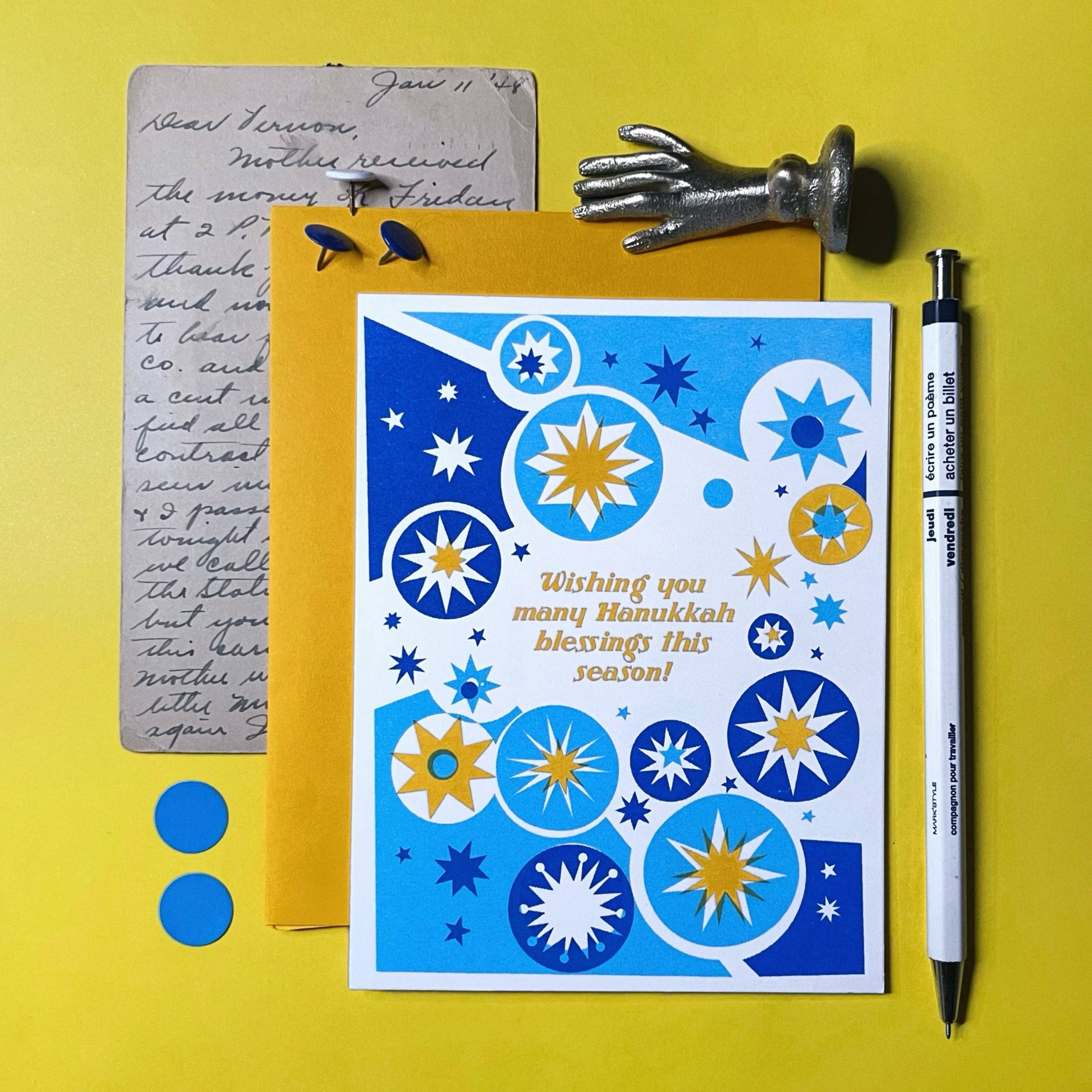 Hanukkah Blessings Risograph Card 