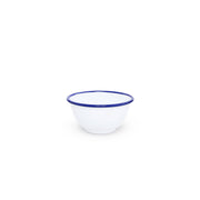 Vintage Enamelware Small Footed Bowl: Blue Rim