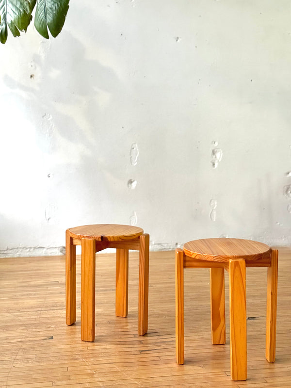 Pair of Round Chunky Pine Side Tables #52