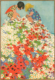 Postcard Little Girls in Field of Flowers