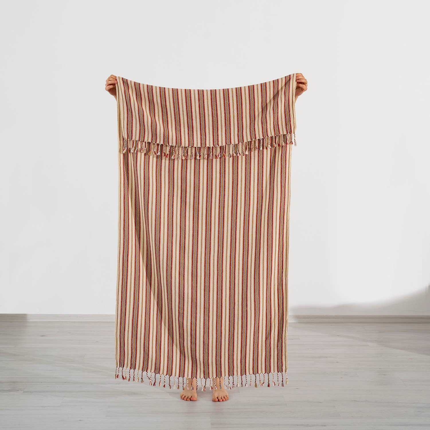 Turkish Stonewashed Waffle Beach Towel - Striped (Blue, Red, Yellow)