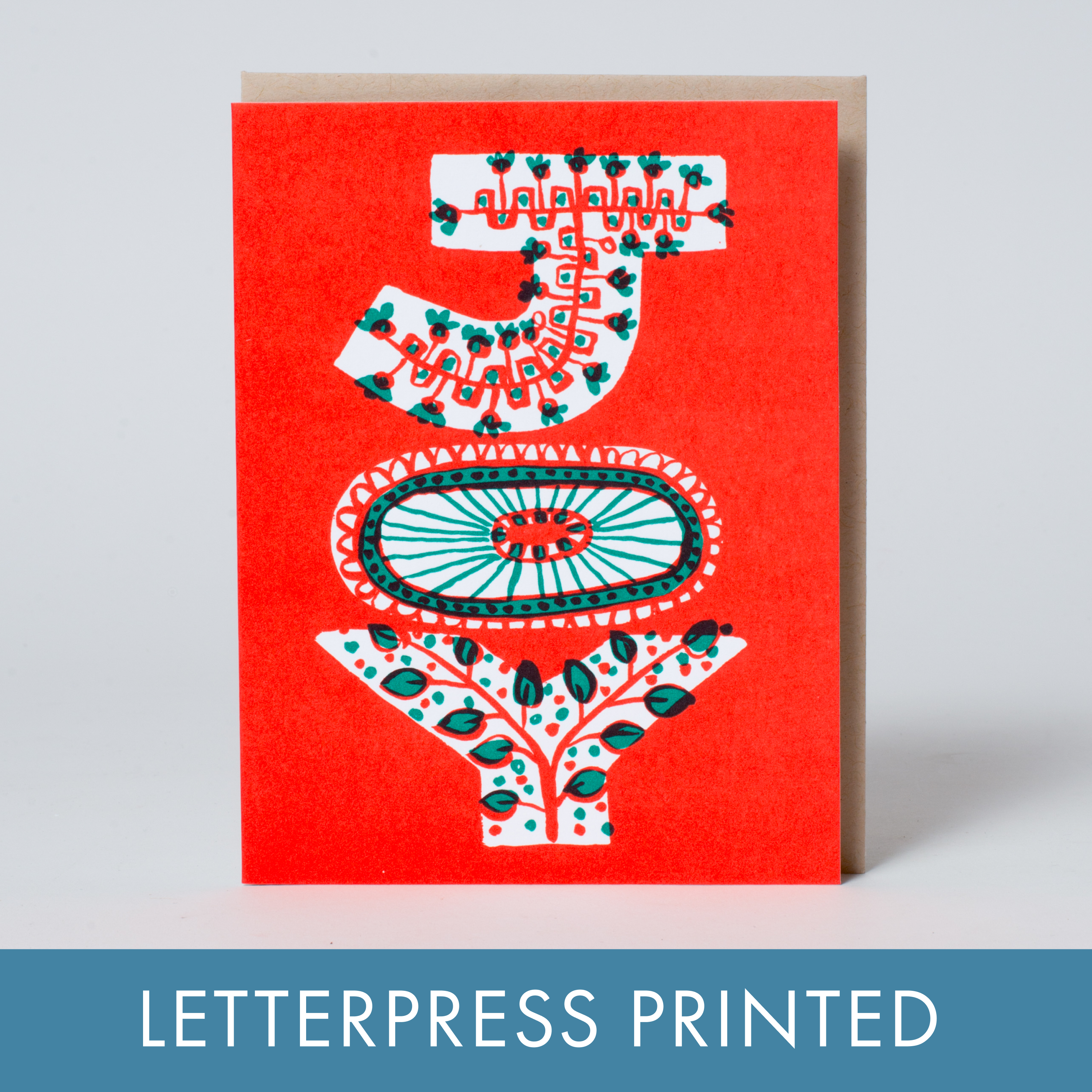 JOY Holiday Letterpress Card by Egg Press: Plastic sleeve