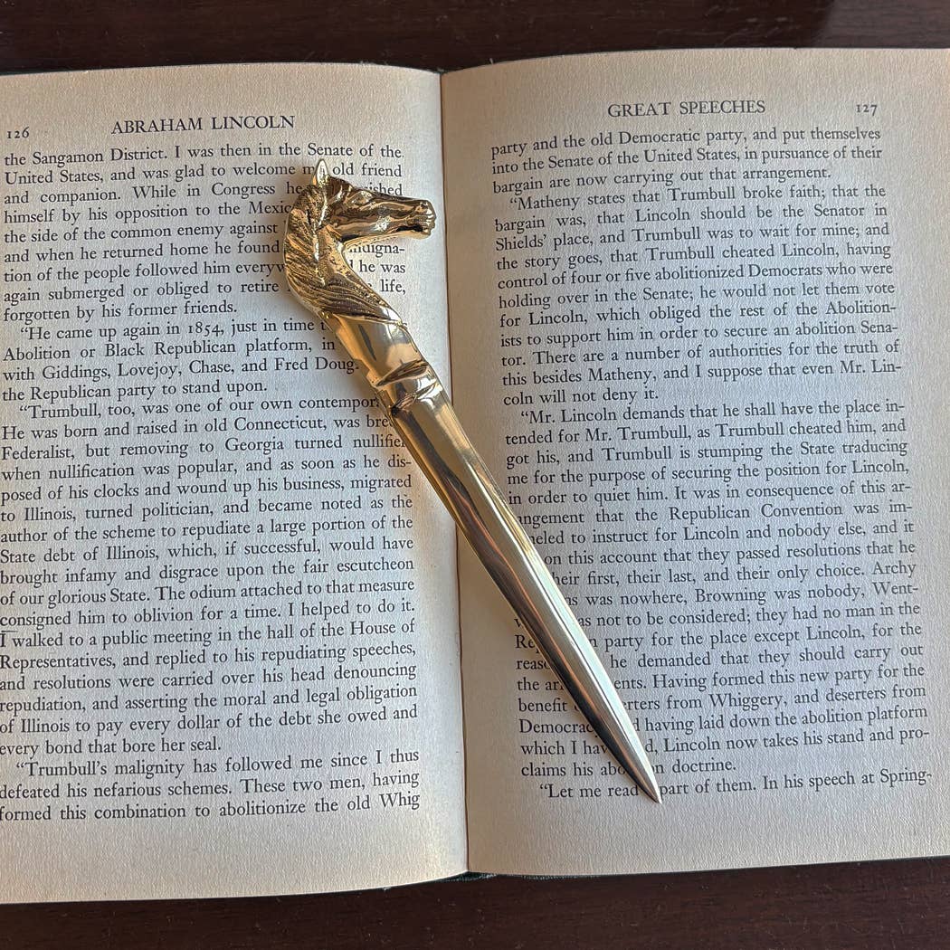 Solid Polished Brass Horse Head Letter Opener, 6-1/4”