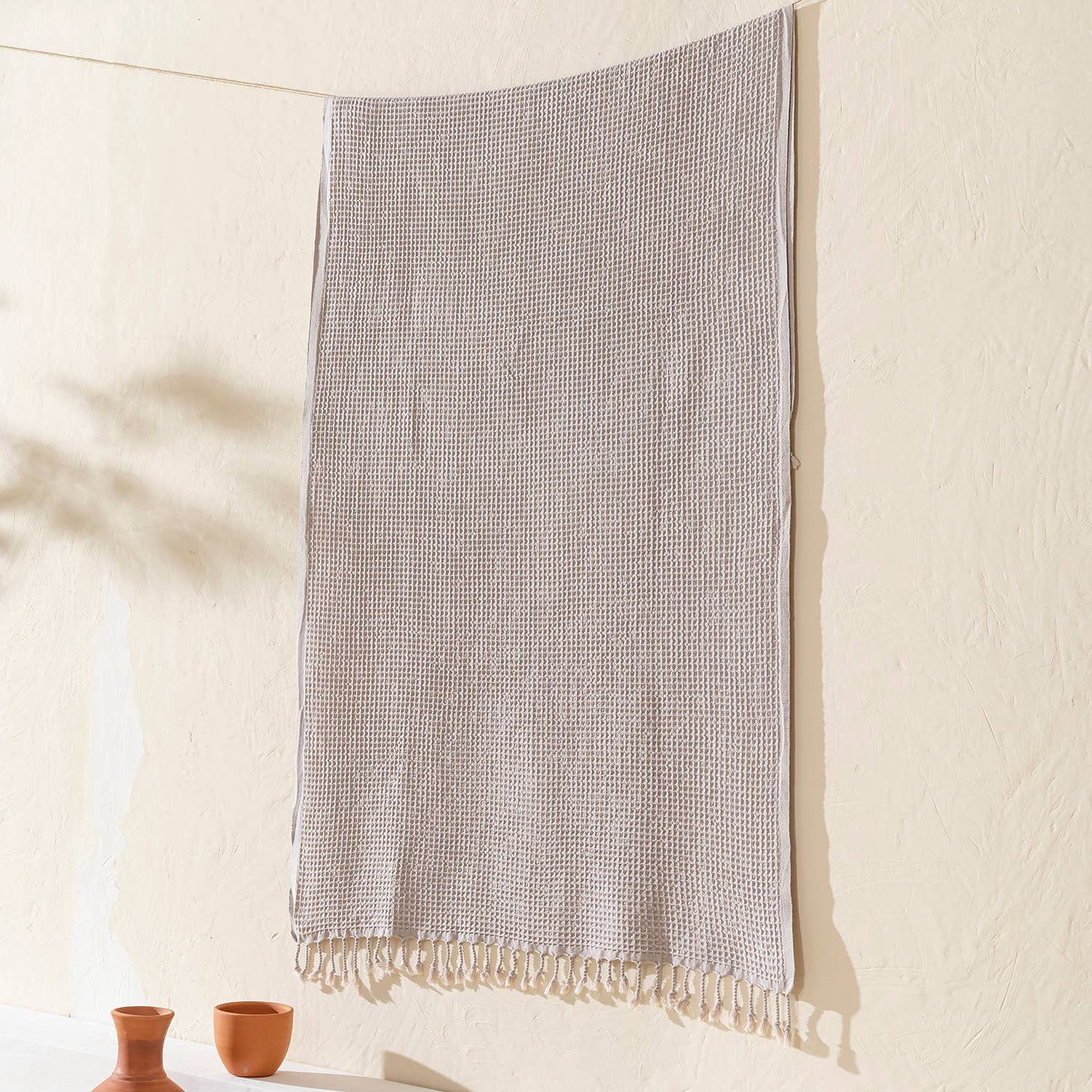 Turkish Stonewashed Waffle Beach Towel - Light Grey