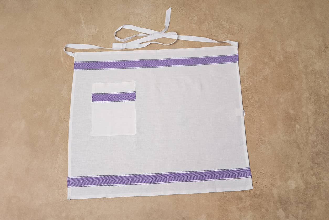 Classic Cotton Italian Apron: Herringbone Blue