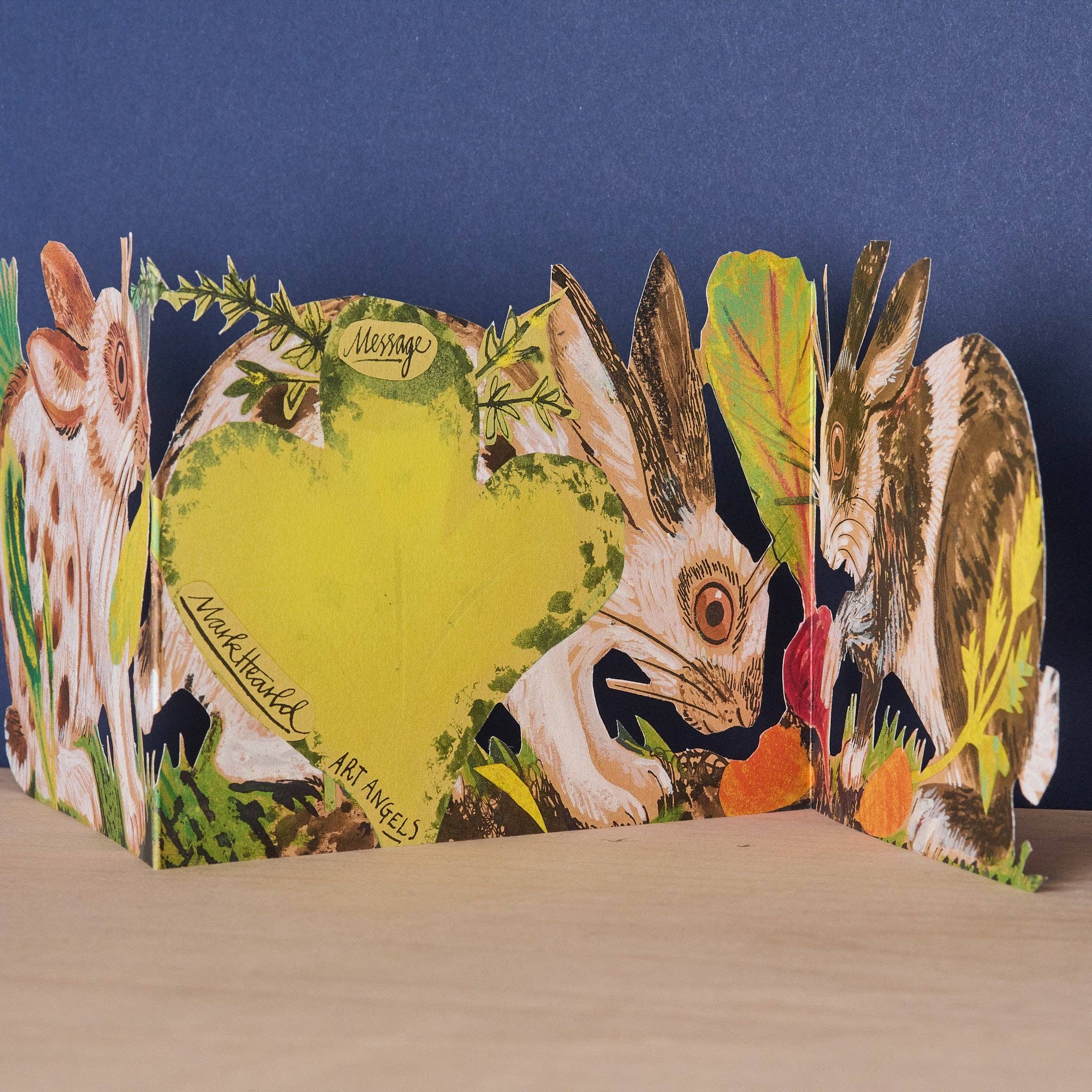 Three Fold Rabbits Die-Cut Greeting Card