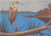 Great Blue Heron Perched on Log Postcard
