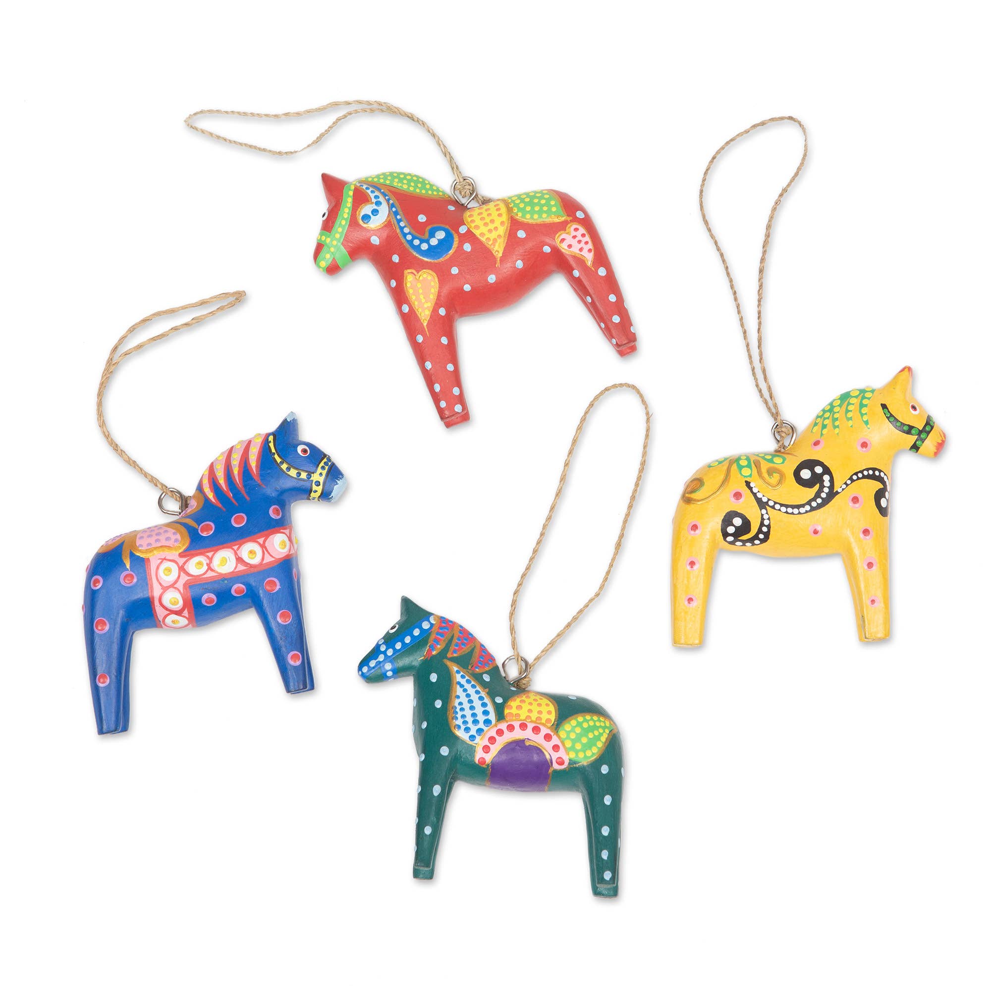 Handmade Dala Horse Wood Ornaments: Bright