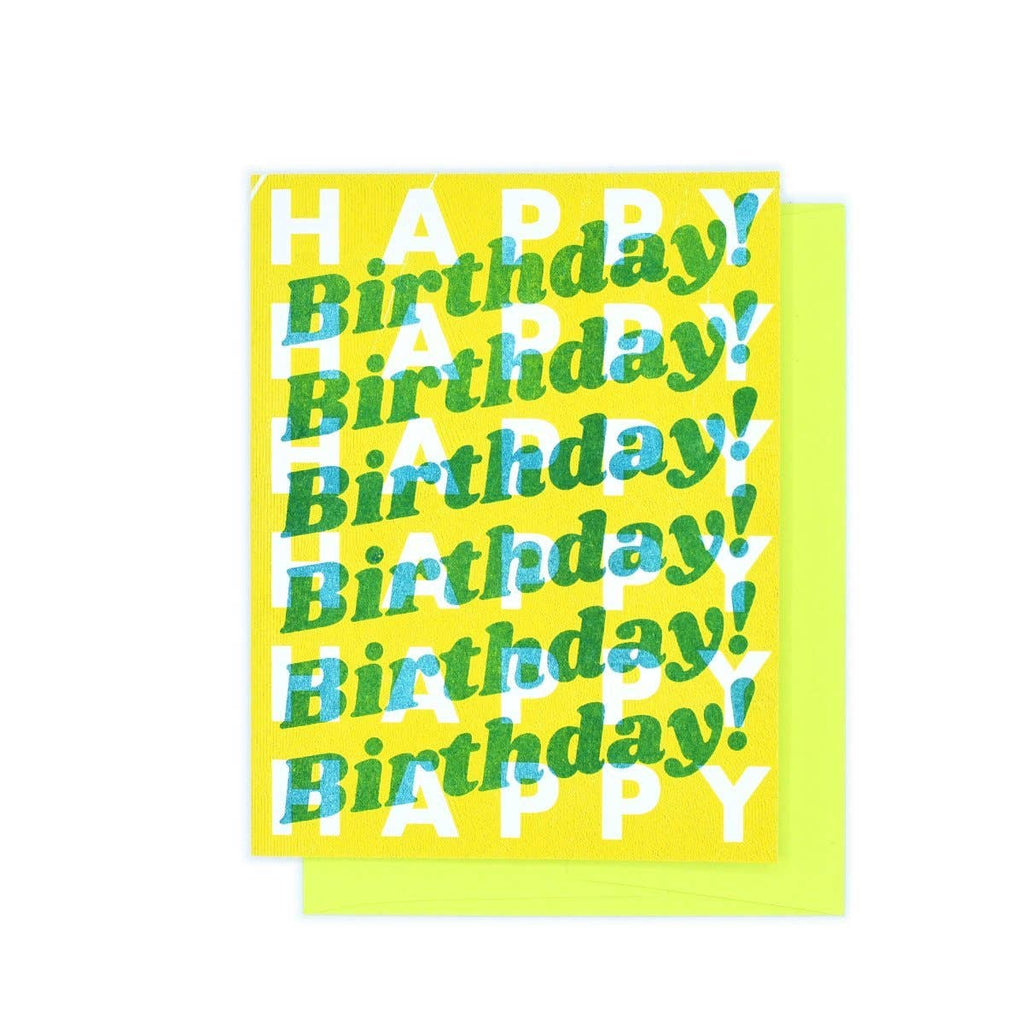 "Retro Repeats" Risograph Birthday Card: Teal