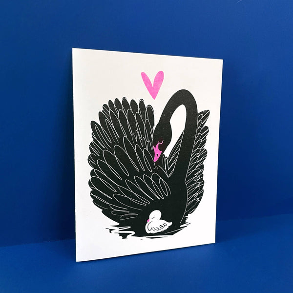 Swan and Cygnet Risograph Greeting Card