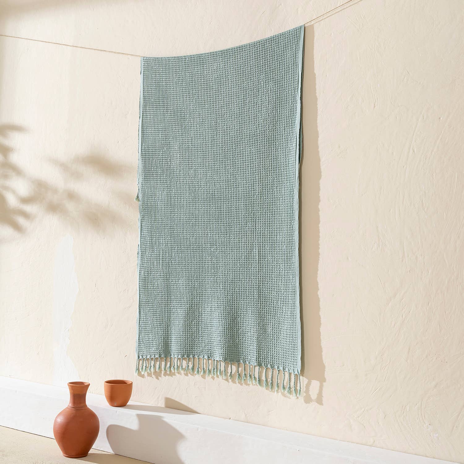 Turkish Stonewashed Waffle Beach Towel - Sage