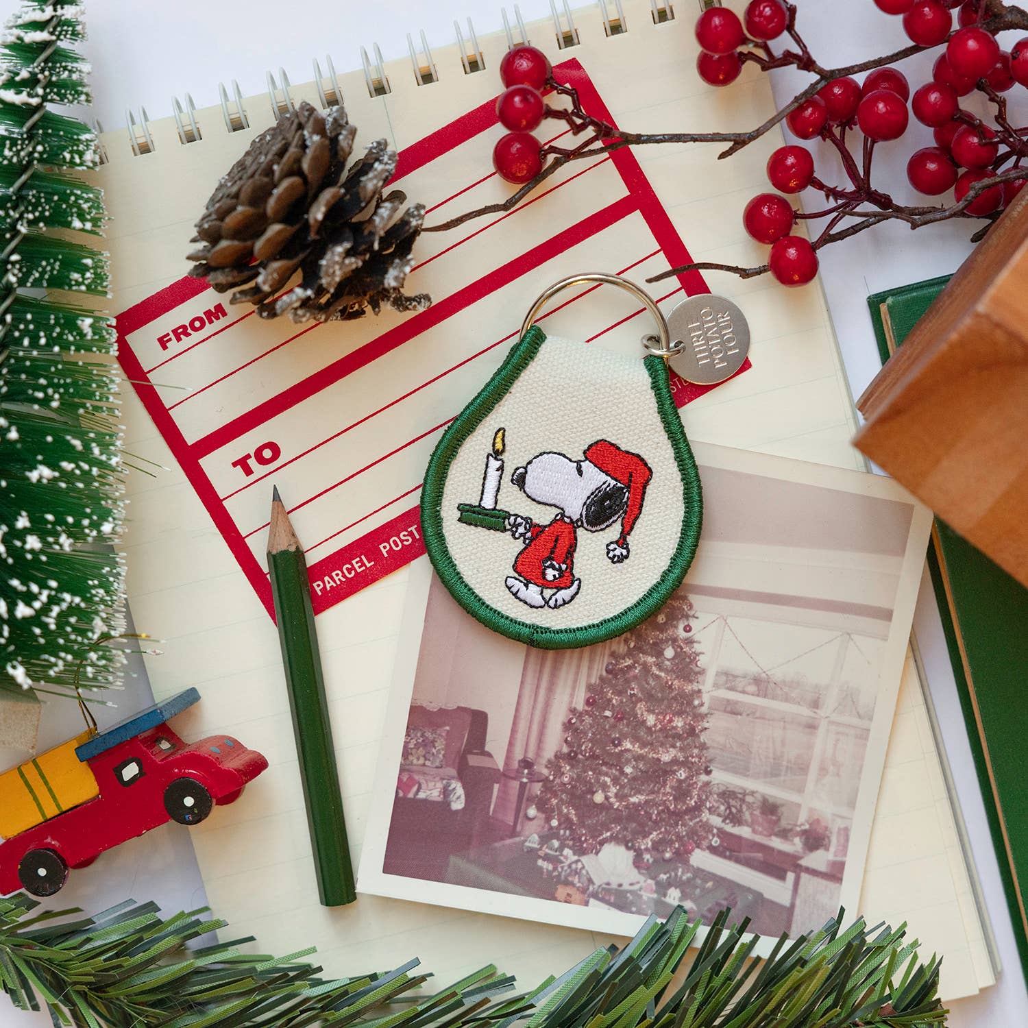 Cozy Christmas Night Snoopy Patch Keychain