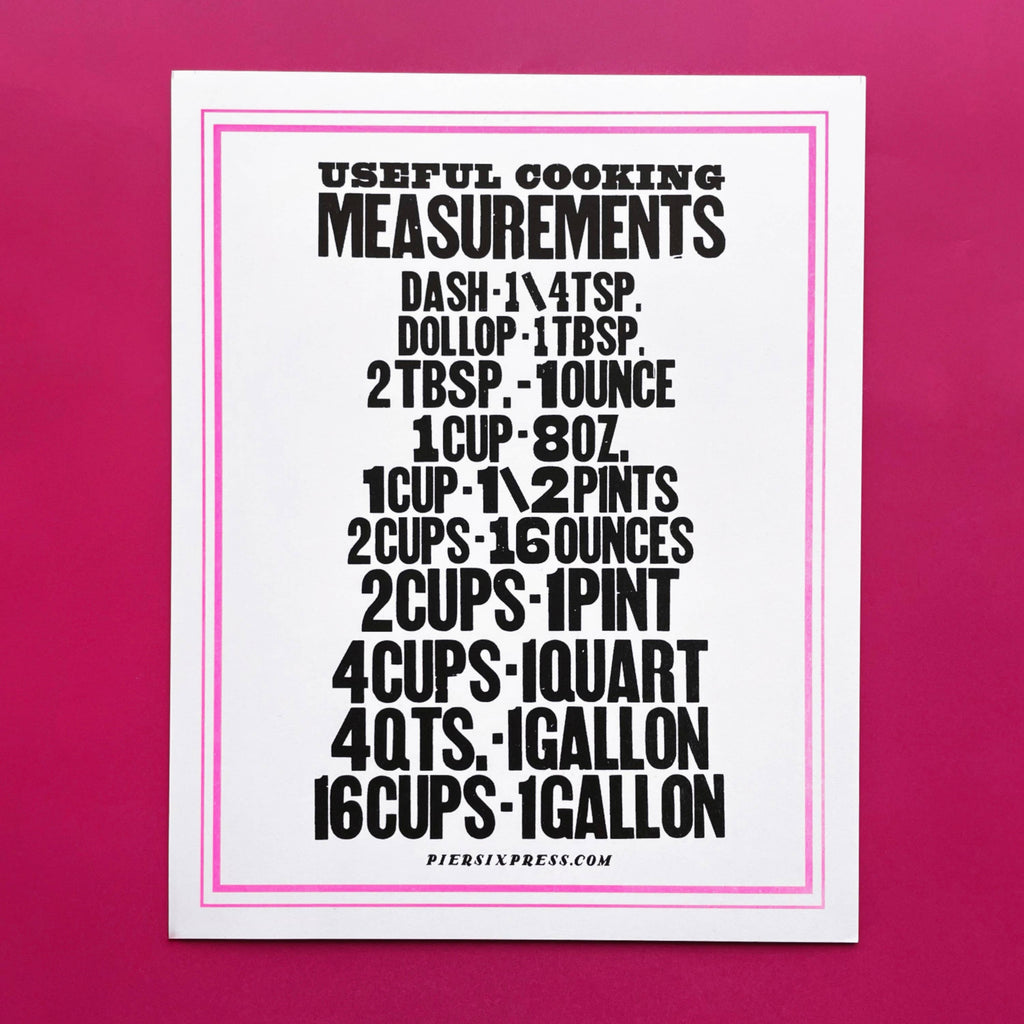 Useful Kitchen Measurements Risograph Art Print