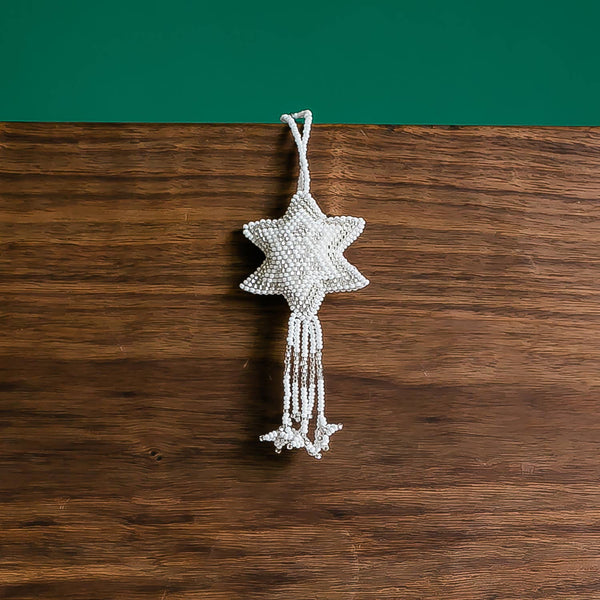 White Silver Star Beaded Ornament