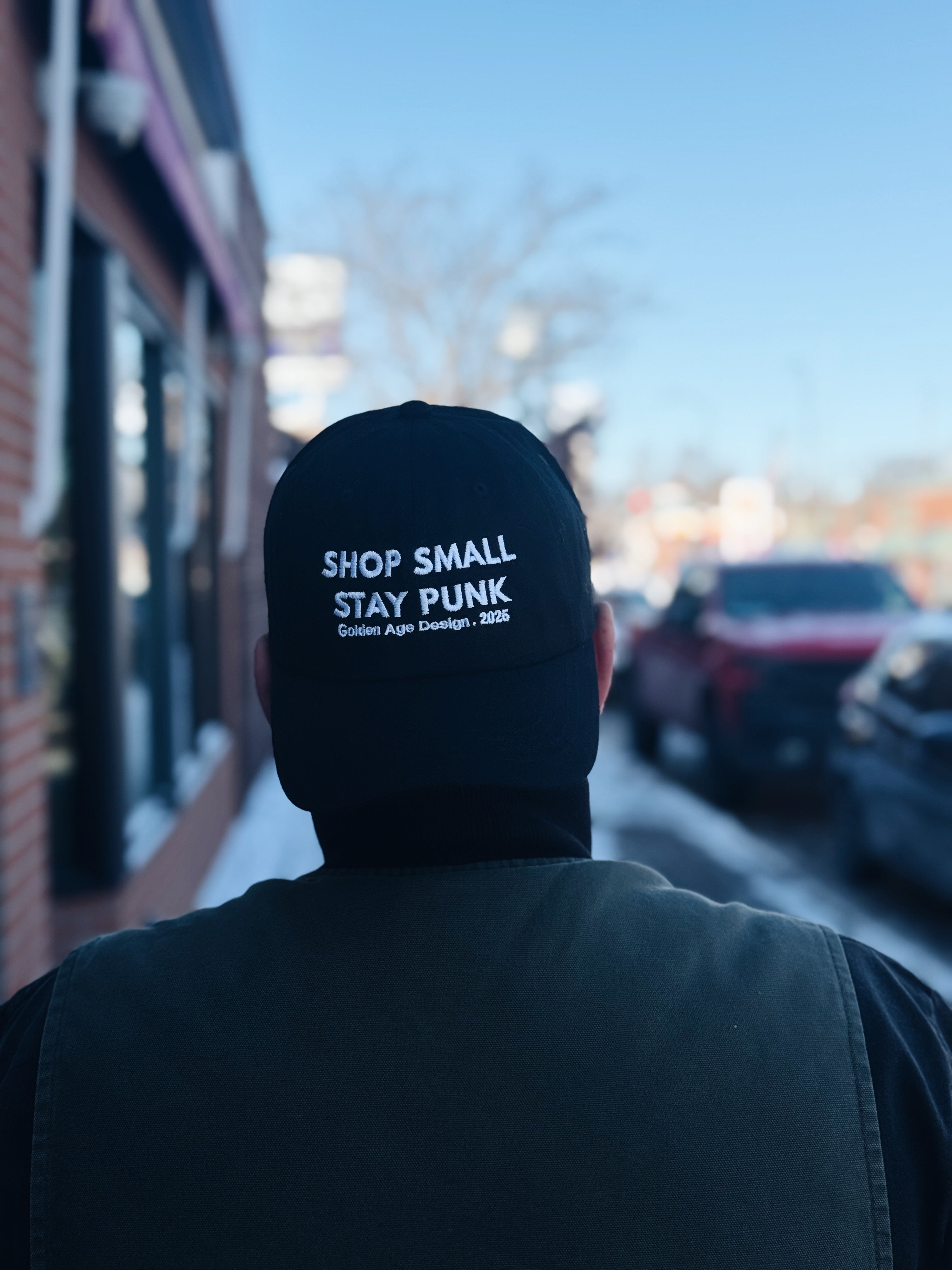 "Shop Small Stay Punk" Embroidered Dad Hat: Black