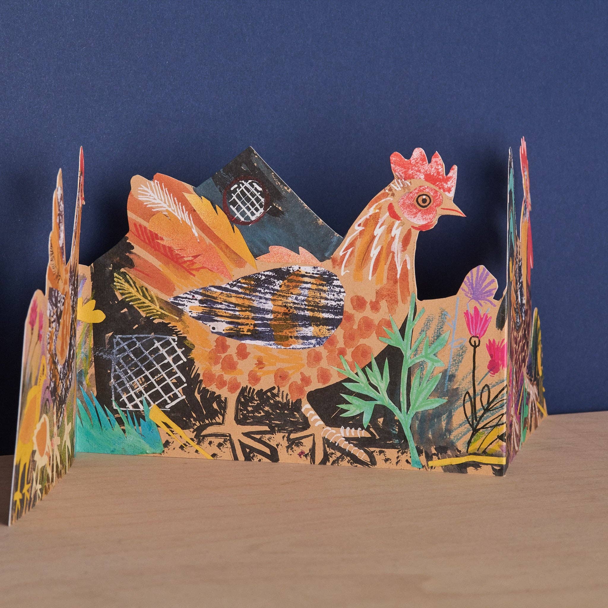 Three Fold Chickens Die-Cut Greeting Card