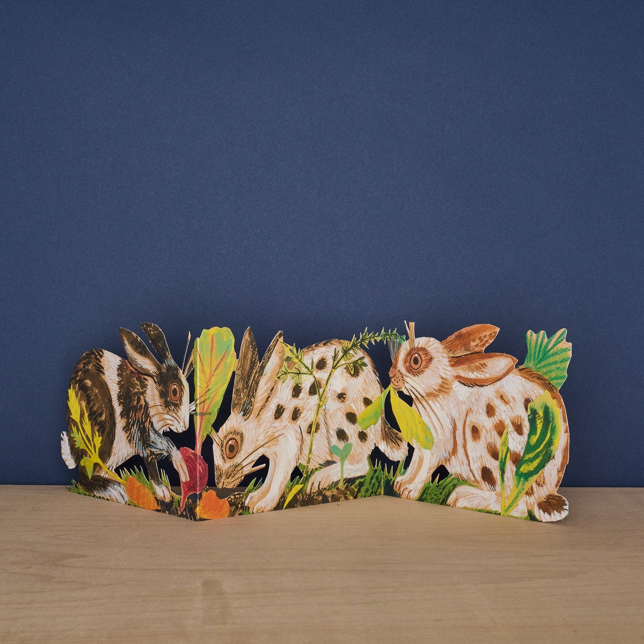 Three Fold Rabbits Die-Cut Greeting Card
