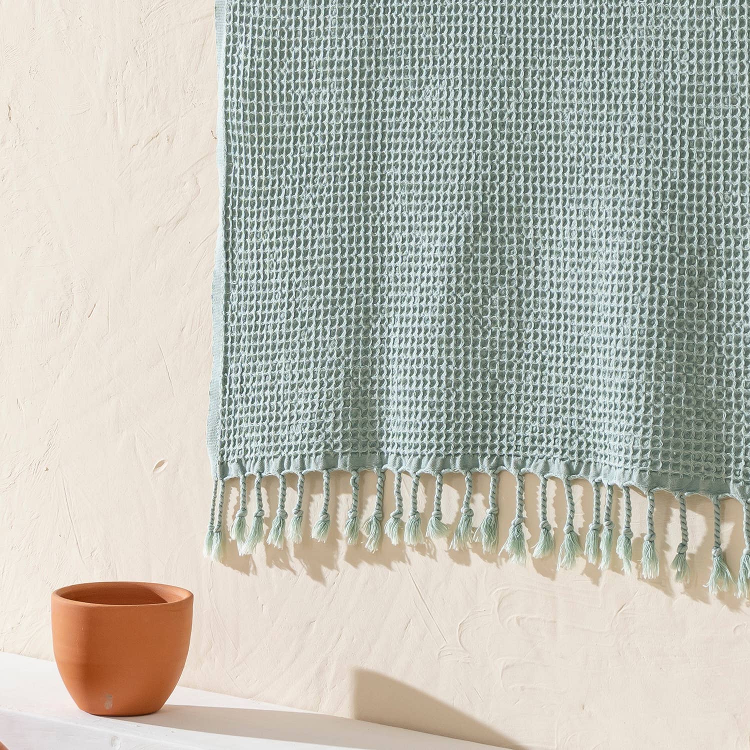 Turkish Stonewashed Waffle Beach Towel - Sage