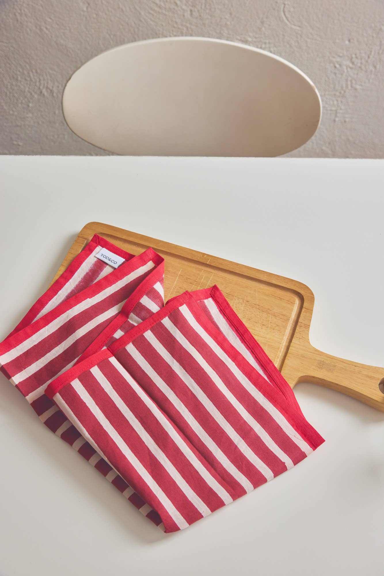 Block Stripe Napkins - Crimson Red / Blush