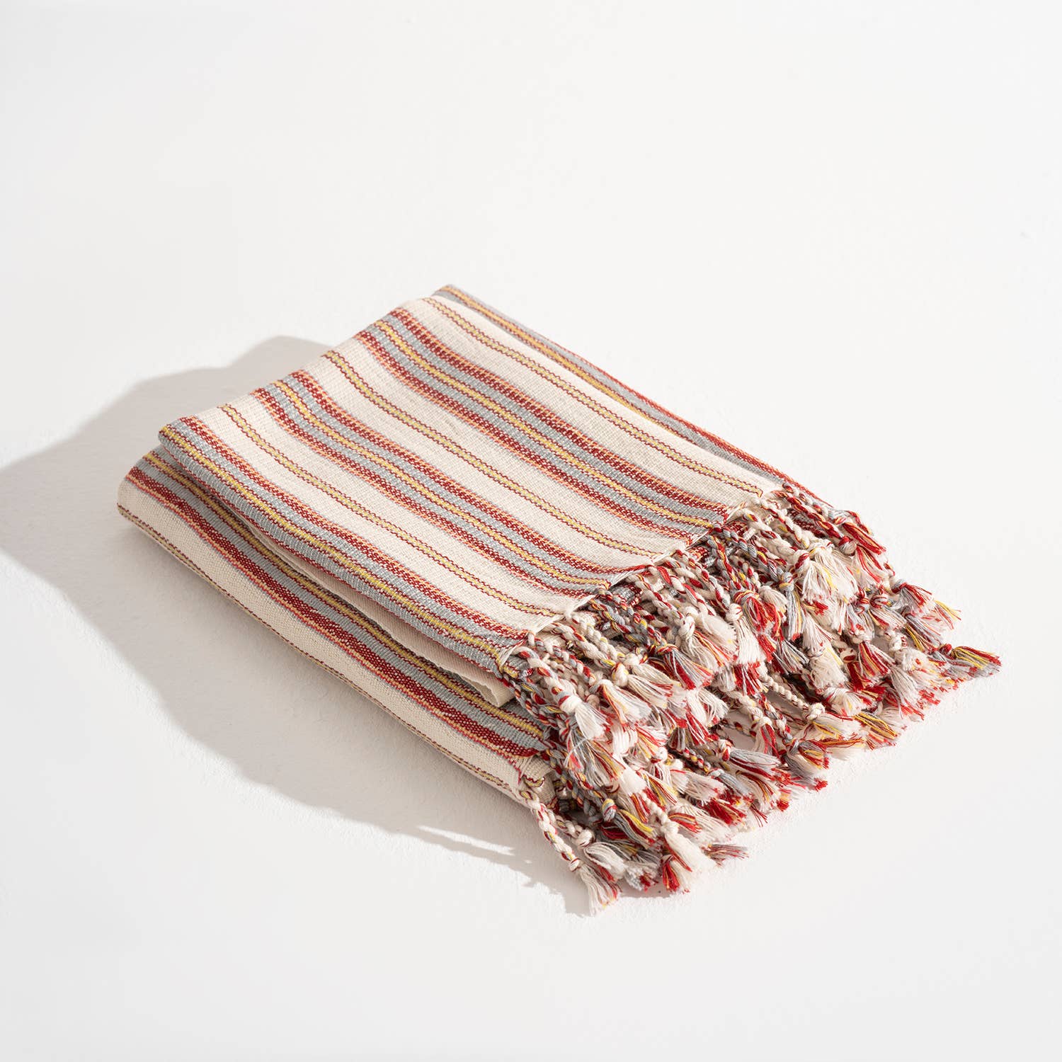 Turkish Stonewashed Waffle Beach Towel - Striped (Blue, Red, Yellow)