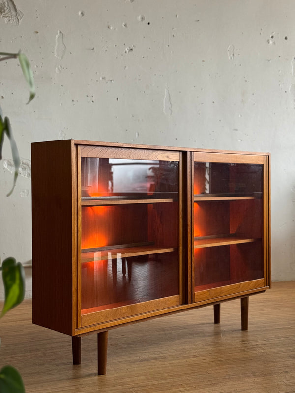 Lighted Glass Cabinet / Bookshelf in Teak