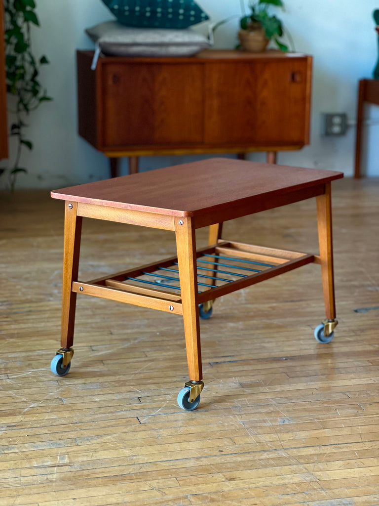 Danish Modern Tea Cart / Side Table in Teak & Beech