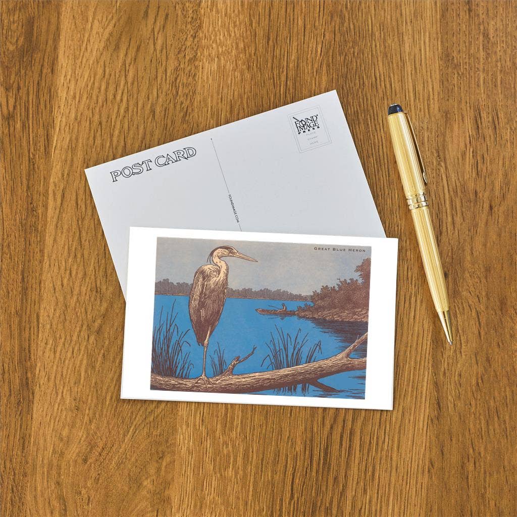 Great Blue Heron Perched on Log Postcard
