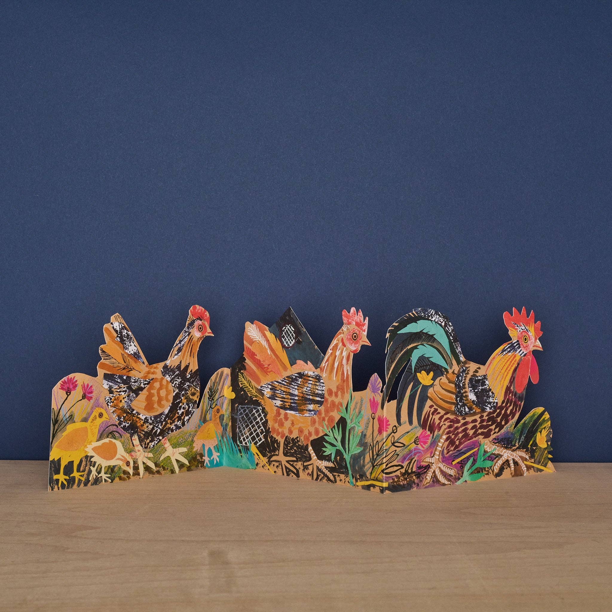 Three Fold Chickens Die-Cut Greeting Card