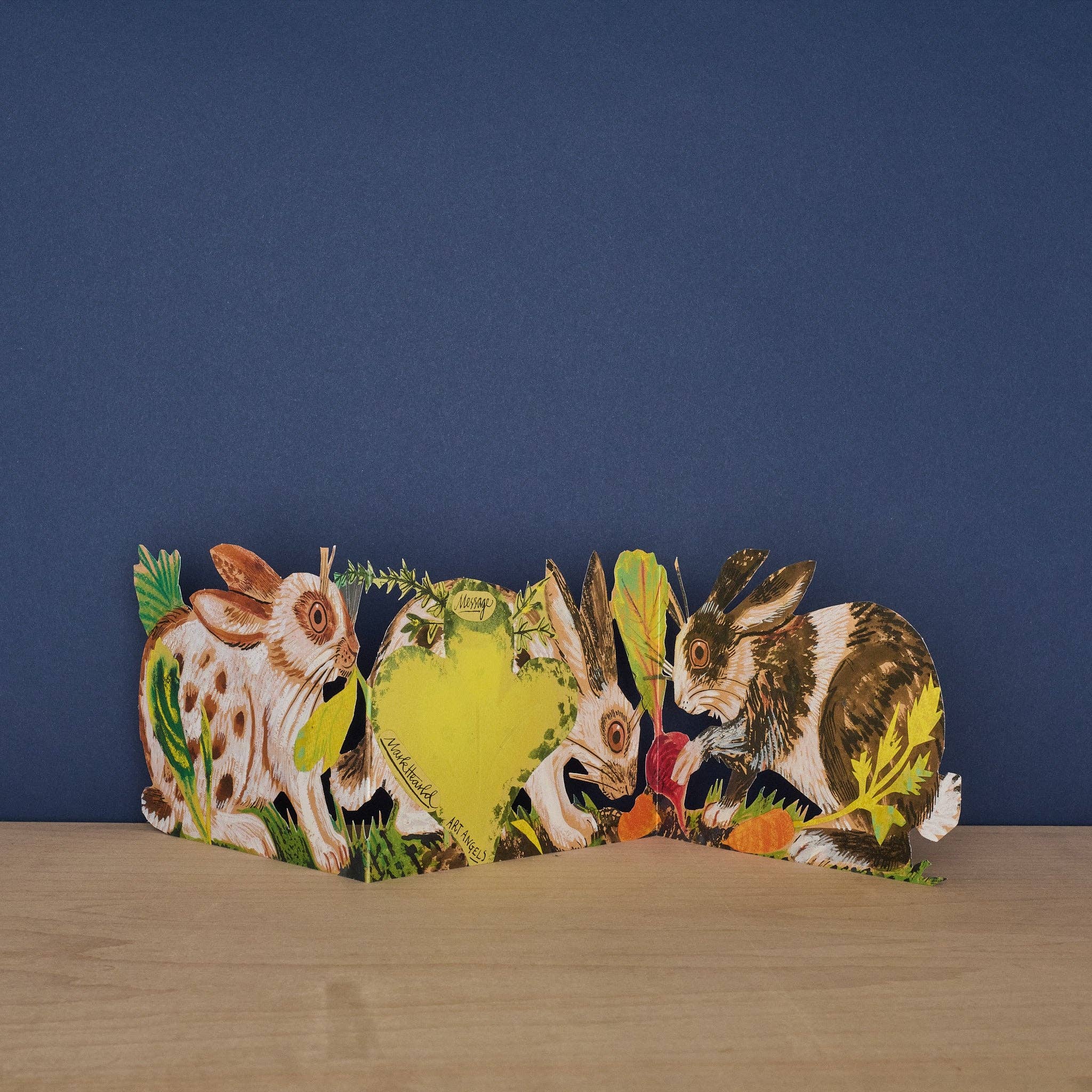 Three Fold Rabbits Die-Cut Greeting Card