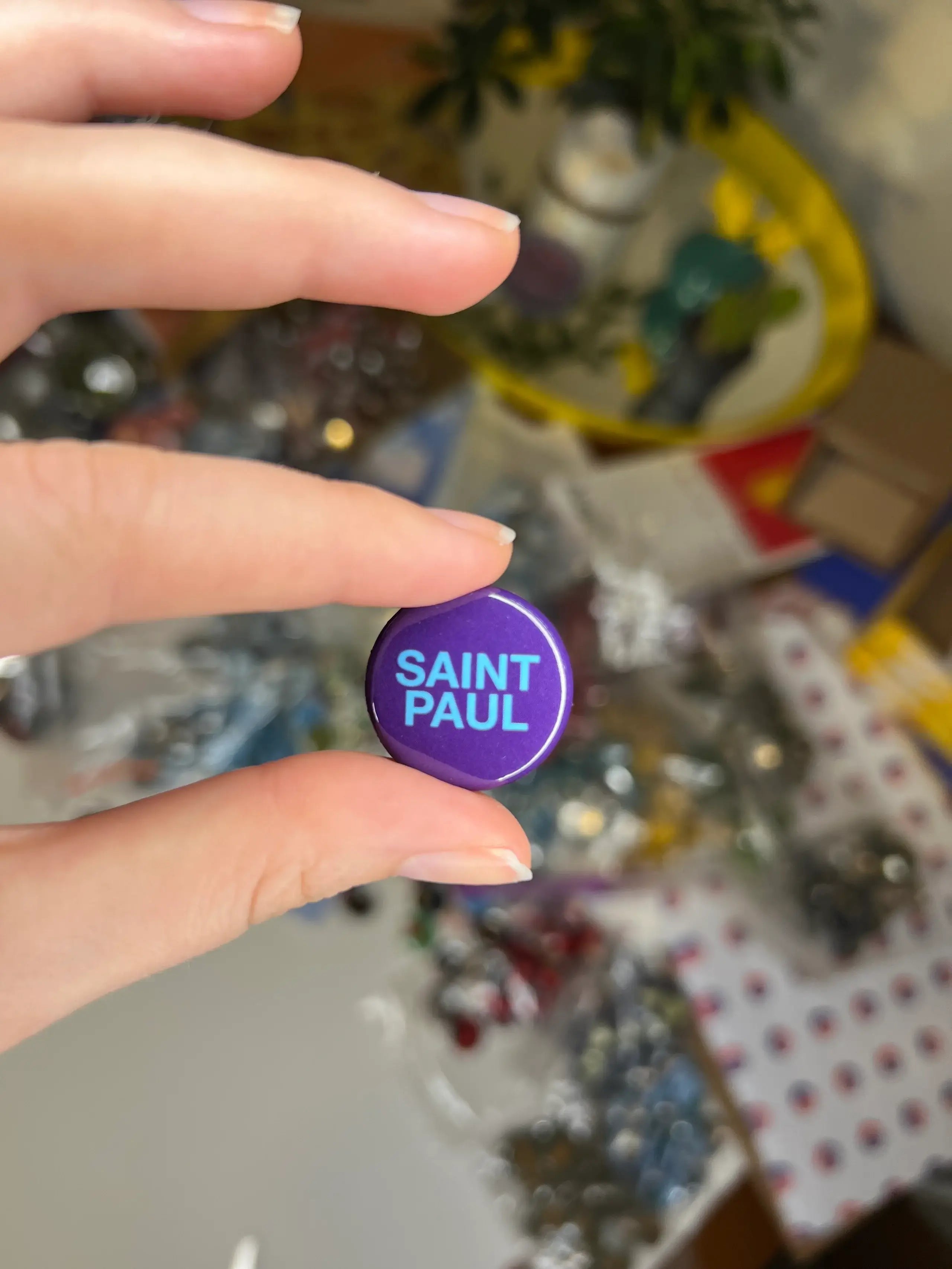 SAINT PAUL 1" Circle Pin: Purple & Blue