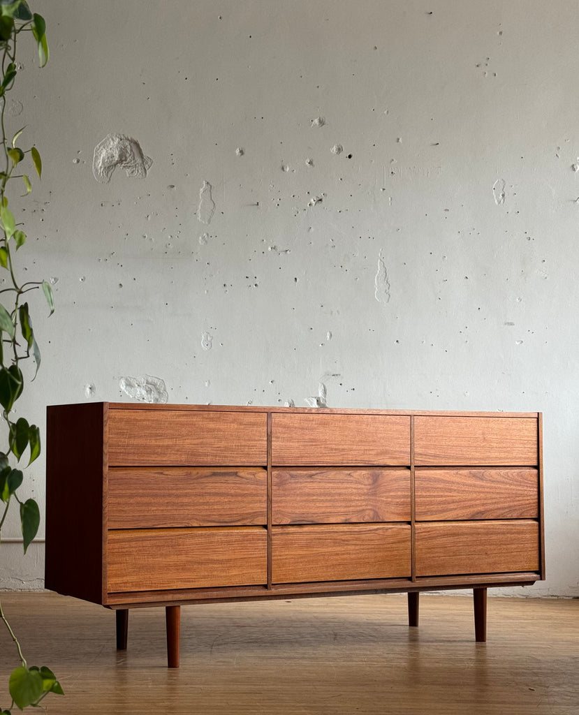 Long and Low Nine Drawer Dresser in Teak