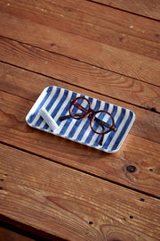 Small Linen Tray: White Blue Stripe