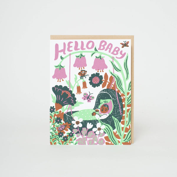 Hello Baby Bassinet (Purple) Greeting Card