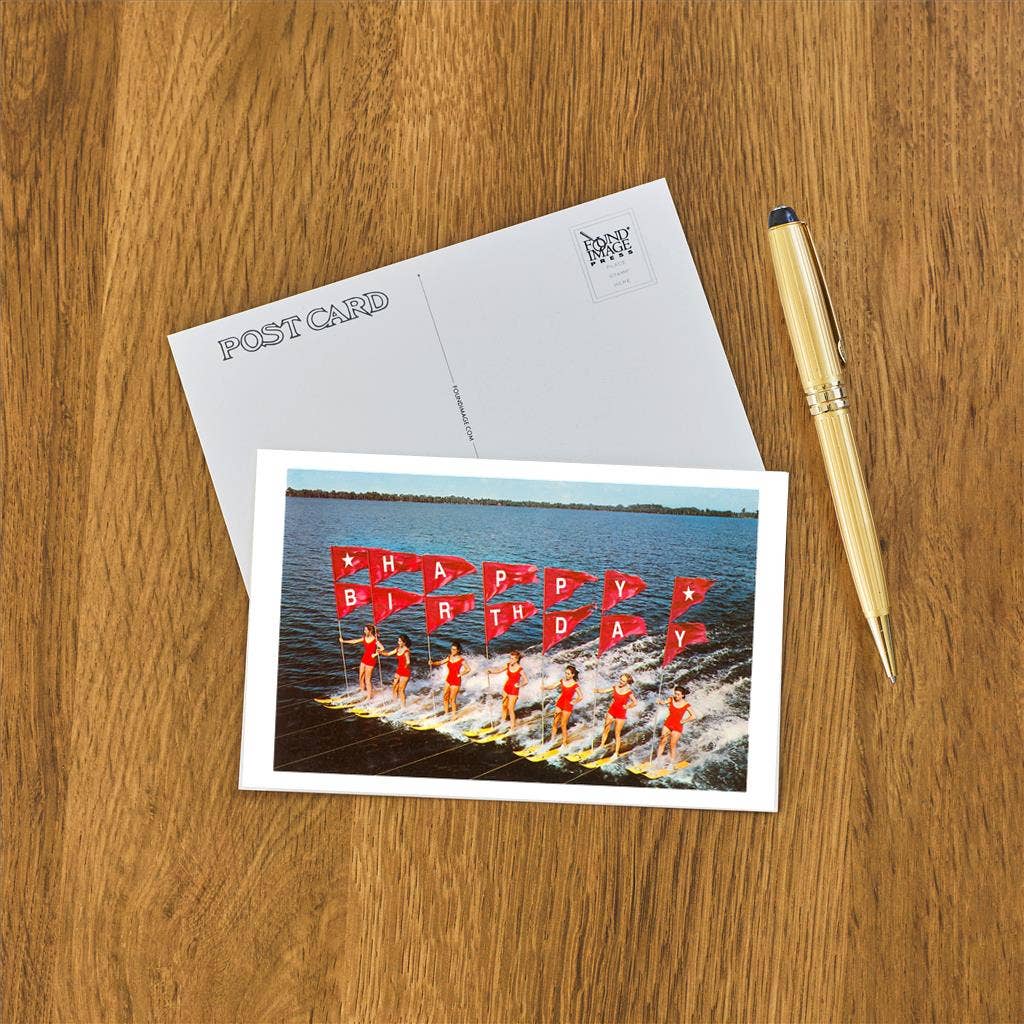 Happy Birthday Water Skiers Postcard