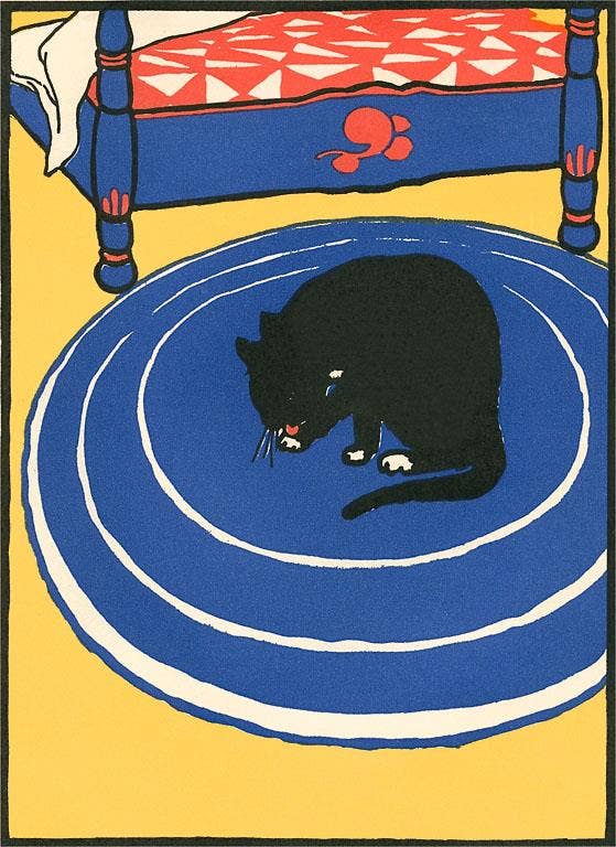 Black Cat on Round Rug Postcard