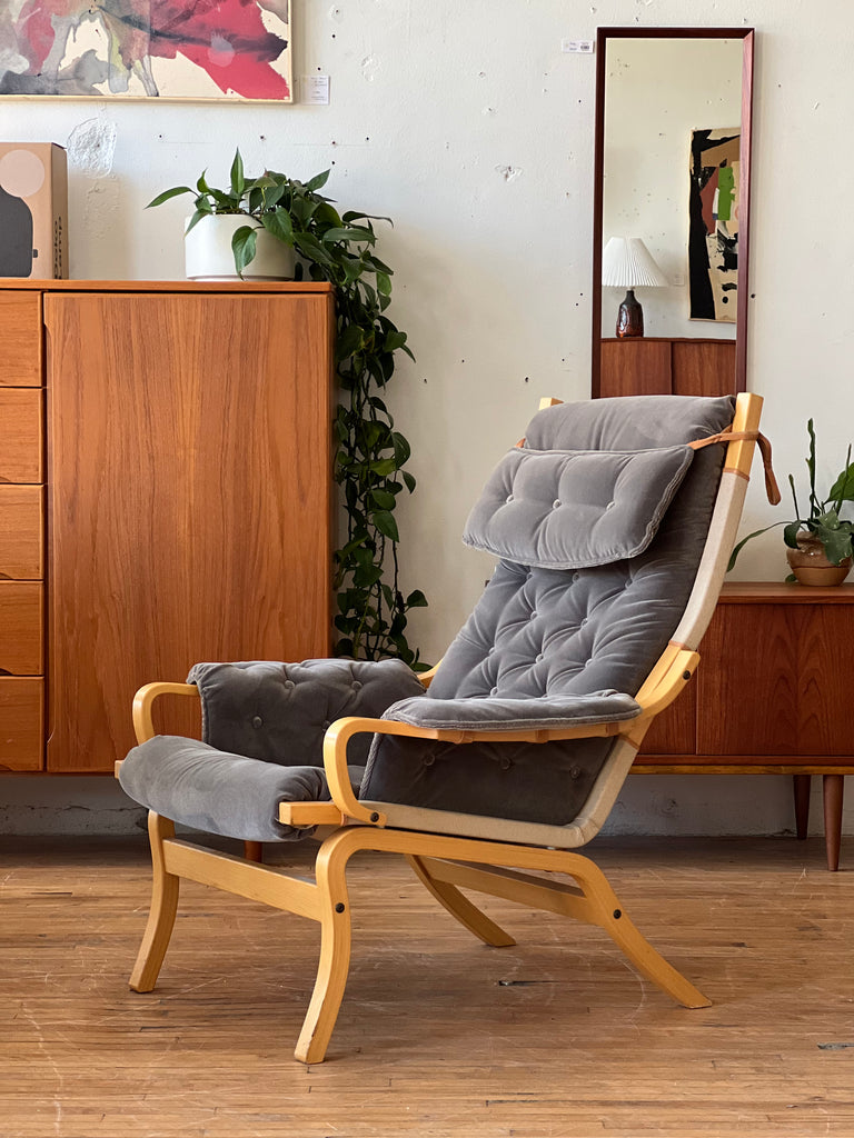 Swedish Bentwood Lounge Chair in Beech and Mohair