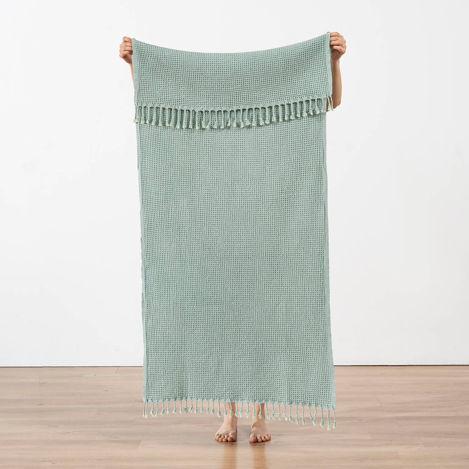 Turkish Stonewashed Waffle Beach Towel - Sage