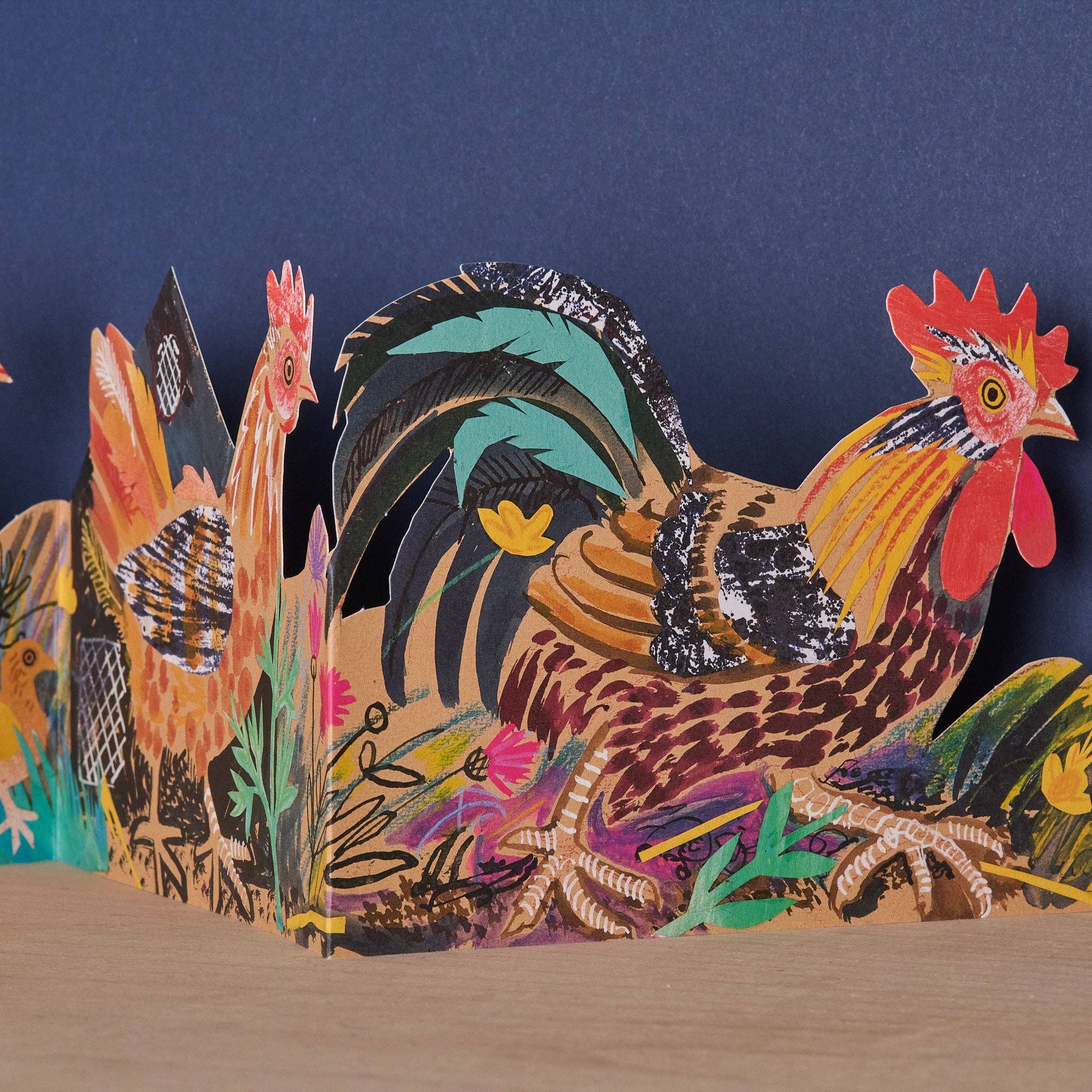 Three Fold Chickens Die-Cut Greeting Card