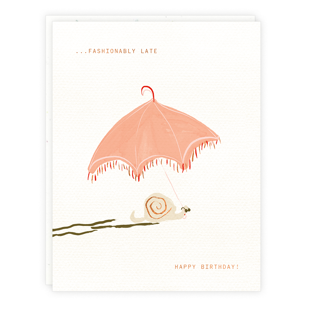 Snail Umbrella Belated Birthday Greeting Card