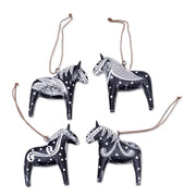 Handmade Dala Horse Wood Ornament: Black & White