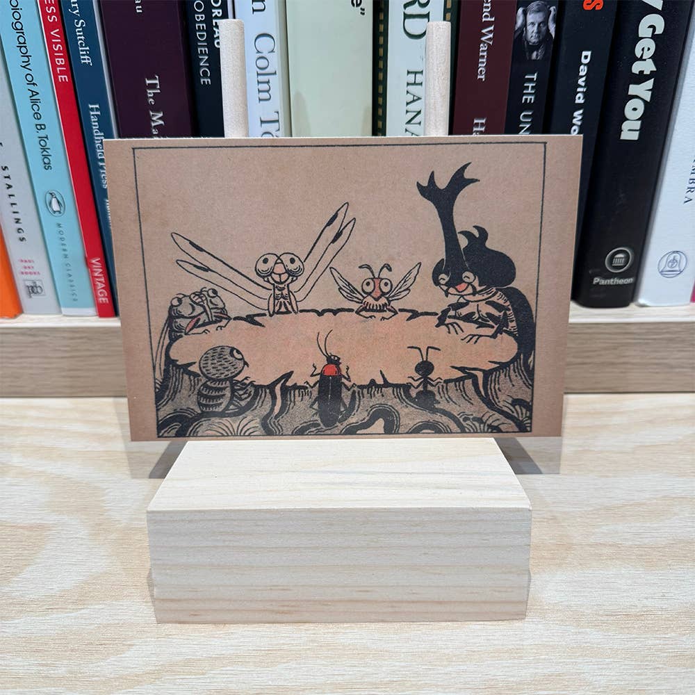 Postcard - vintage illustrated bug roundtable from Japan