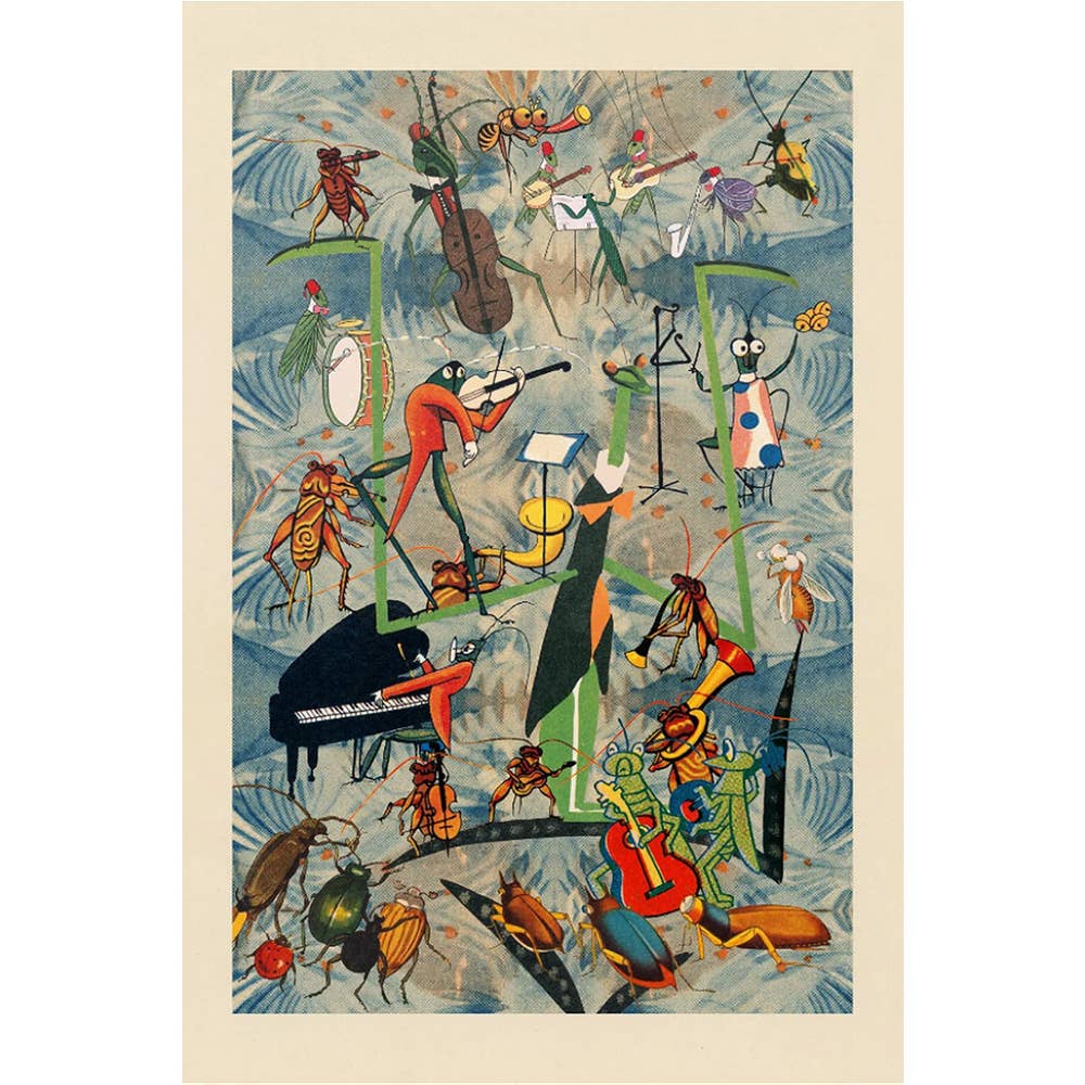 Postcard - bug orchestra by the French artist Samplerman