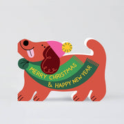 Merry Christmas Dog Holiday Die Cut Greeting Card
