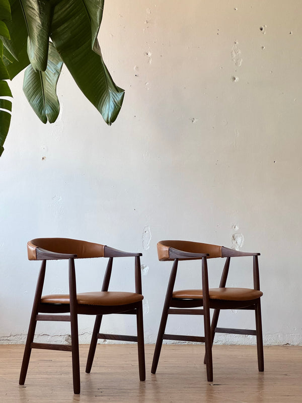 Danish Modern Side Chairs in Teak and Leather