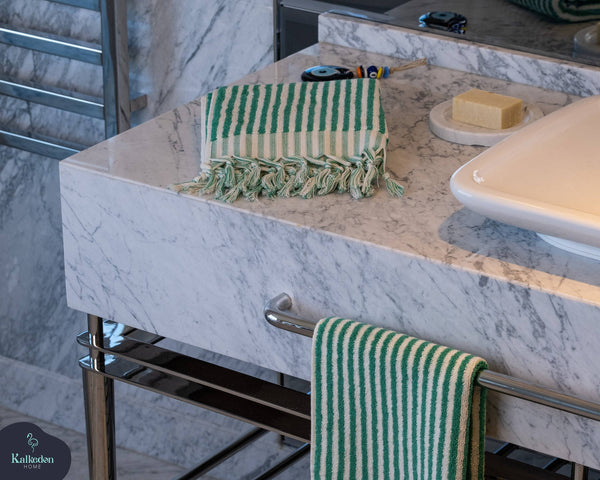Striped Turkish Hand Towel, Kitchen Towel : Benetton Green